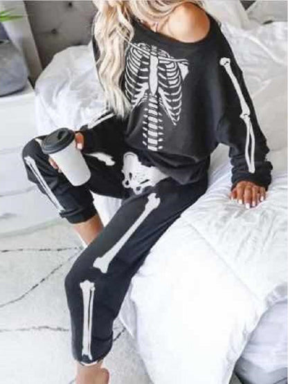 Women's Sets Long Sleeve T-shirt & Pants Skull Print Two-Piece Set - LuckyFash™