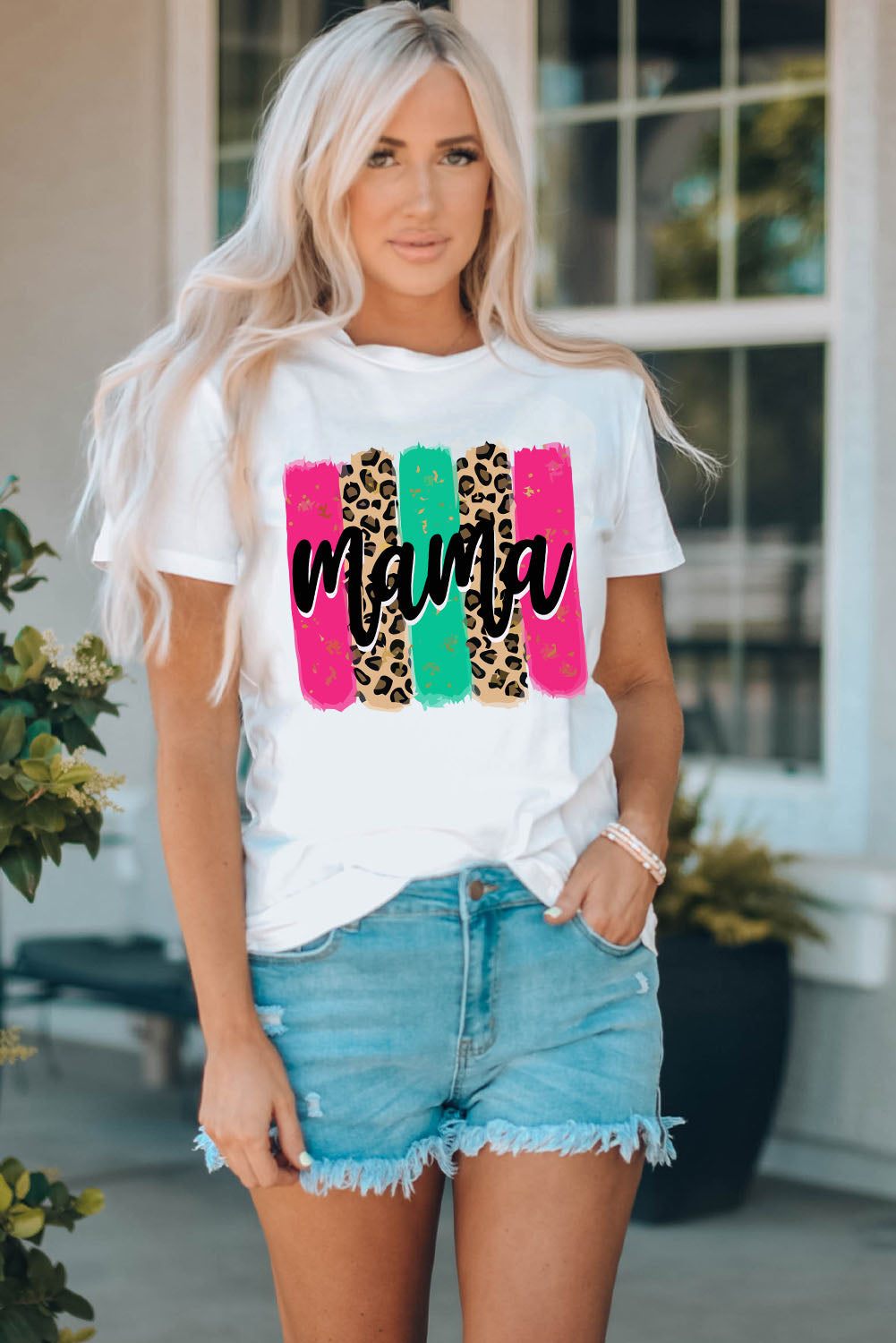 White Mama Leopard Brush Stroke Graphic T Shirt