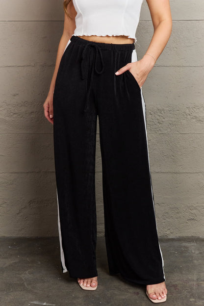 Culture Code Keep It Casual Full Size Color Block Stripe Long Pants in Black