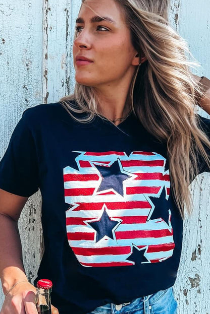 Black Independence Star Stripes Flag T-Shirts