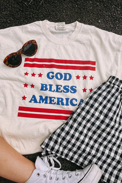 White GOD BLESS AMERICAN Star and Stripe T-Shirts