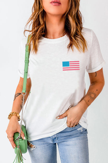 White Back American Flag LIVE FREE Graphic T Shirt