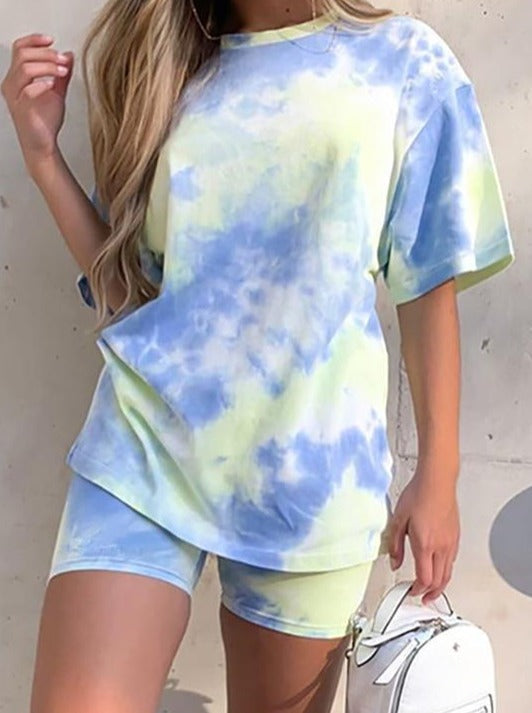 Tie Dye Print Short Sleeve Casual Top & Shorts Set - LuckyFash™