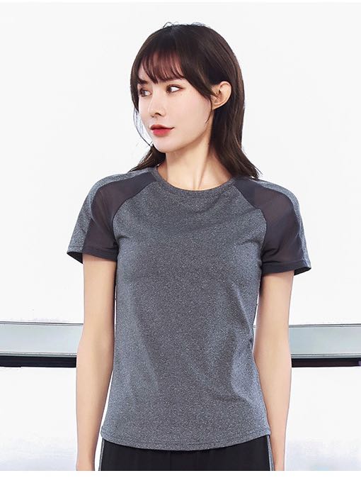 Mesh Panel Raglan Sleeve Sports Tee for Women