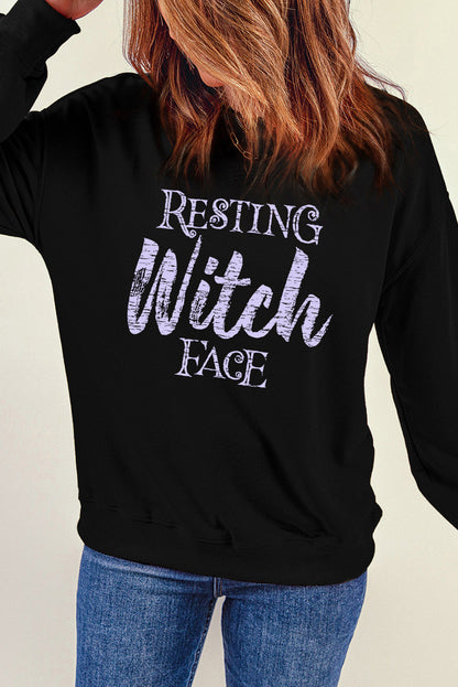 Black RESTING Witch FACE Graphic Pullover Sweatshirt