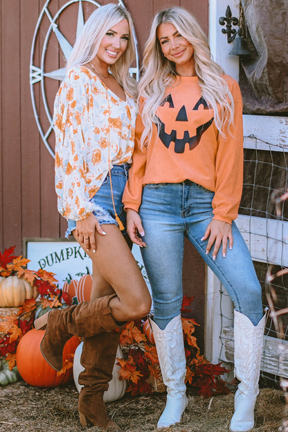 Orange Pumpkin Smile Face Graphic Sweatshirt