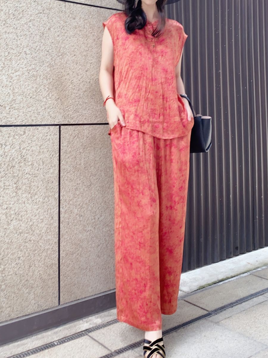 Sleeveless Button-Down Top and Wide-Leg Pants Set