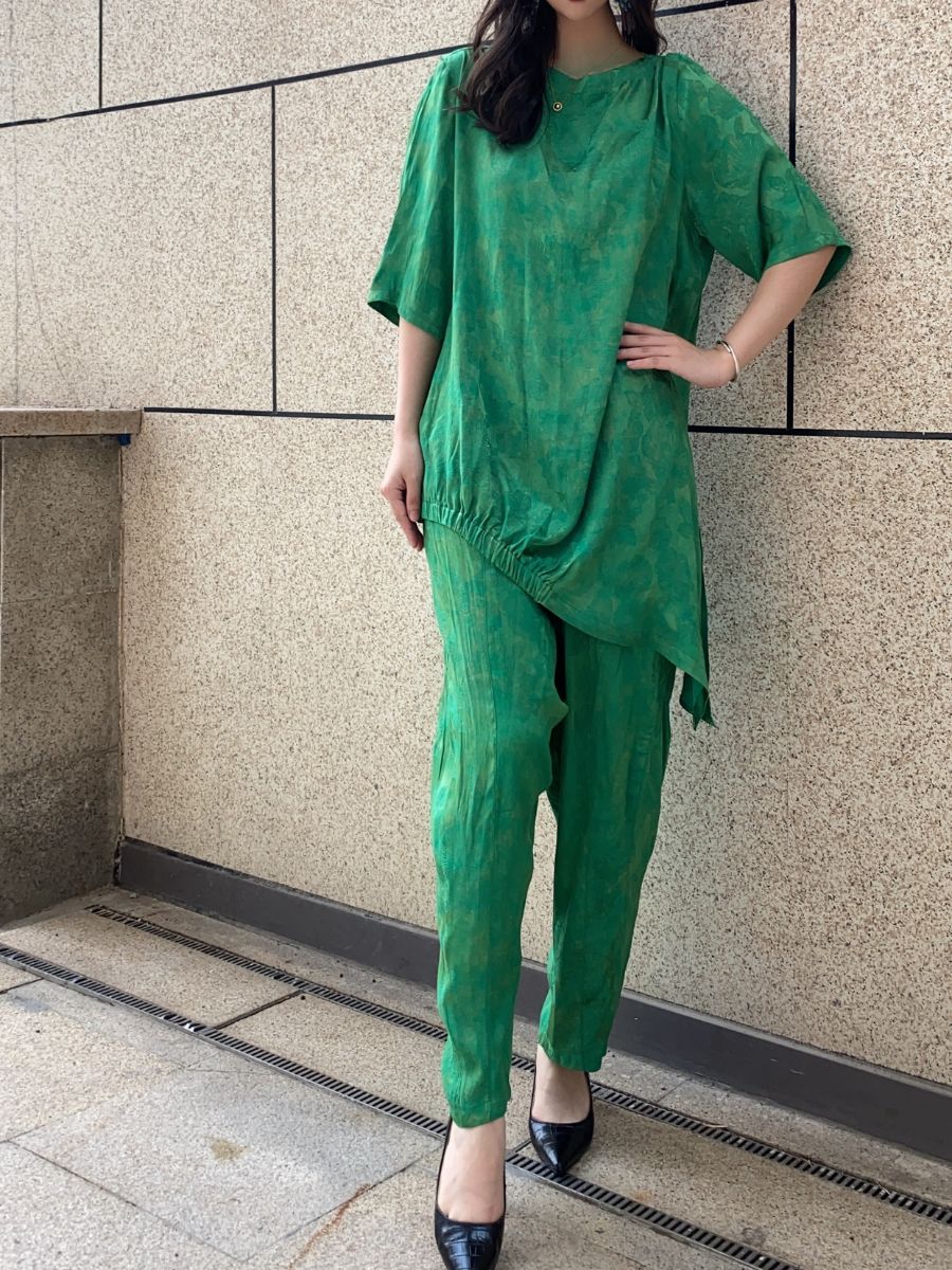 Emerald Green Asymmetrical Tunic and Tapered Pants Set