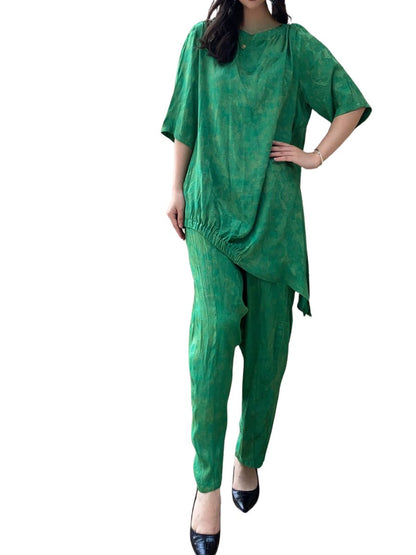 Emerald Green Asymmetrical Tunic and Tapered Pants Set