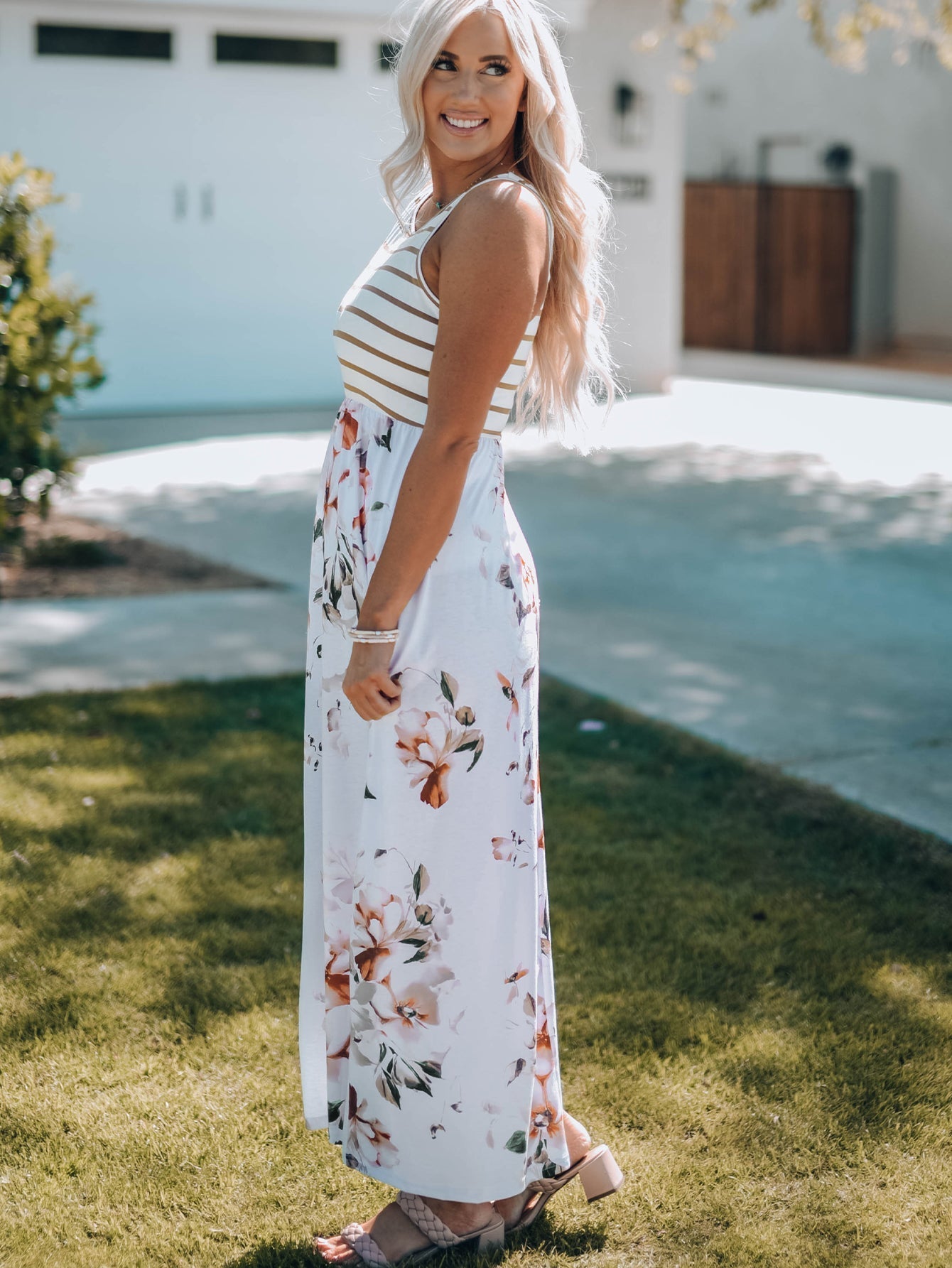 One-Shoulder Pocket Print Maxi Dress