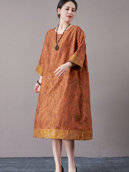 Elegant Burnt Orange A-Line Dress with Textured Detail