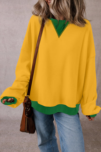 Ginger Color Block Patch Drop Shoulder Oversized Sweatshirt