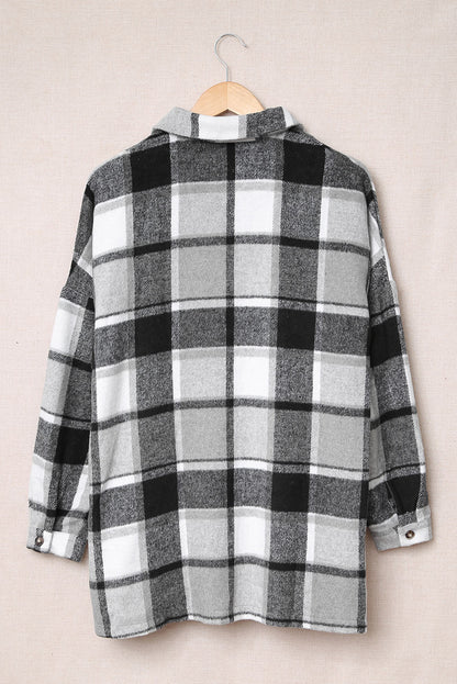 Gray Plaid Print Buttoned Shirt Jacket