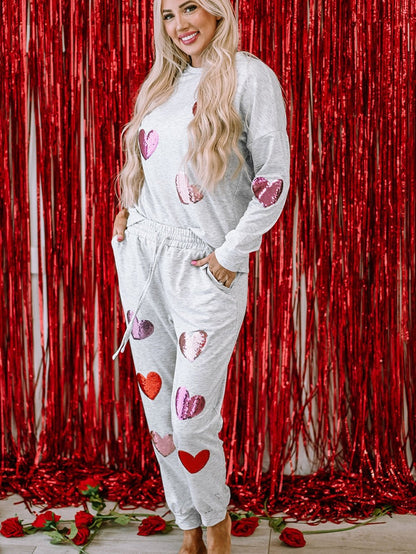 Gray Sequin Heart Pattern Lounge Set for Women