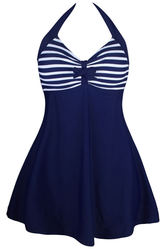 Navy White Stripes One-piece Swimdress