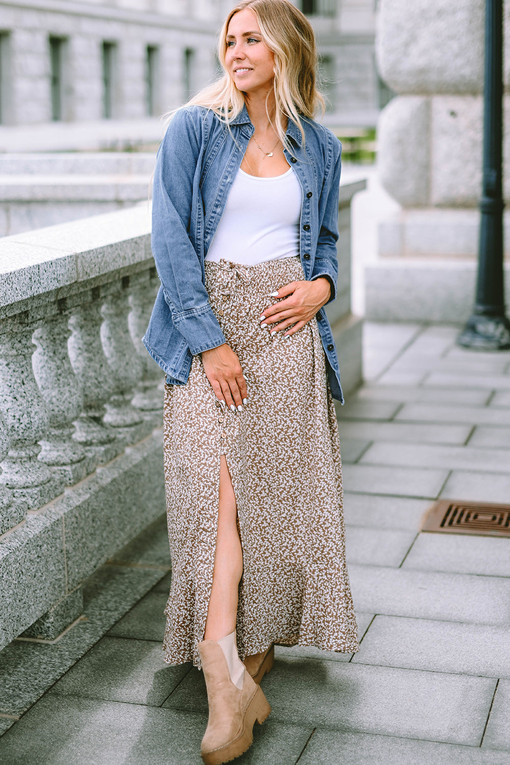 Sky Blue Button-up Long Sleeve Denim Shirt Jacket