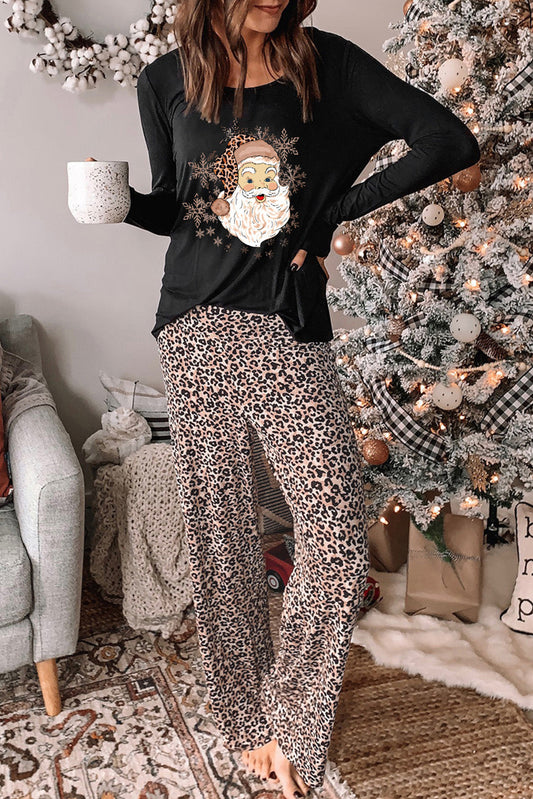 Leopard Christmas Santa Claus Leopard Print Two Piece Lounge Set