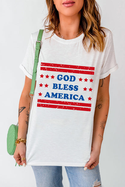 White GOD BLESS AMERICAN Star and Stripe T-Shirts