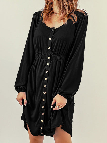 Casual Round Neck Print Long Sleeve Dress