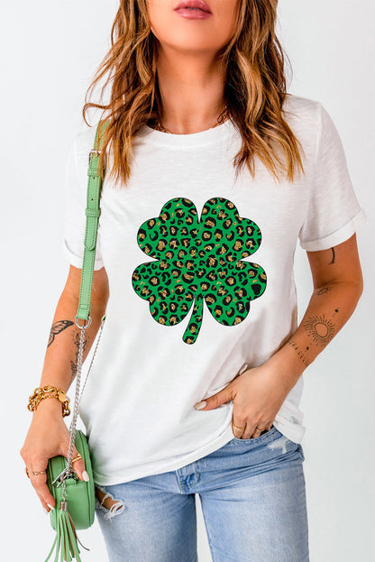 White Leopard Four Leaf Clover T-Shirts