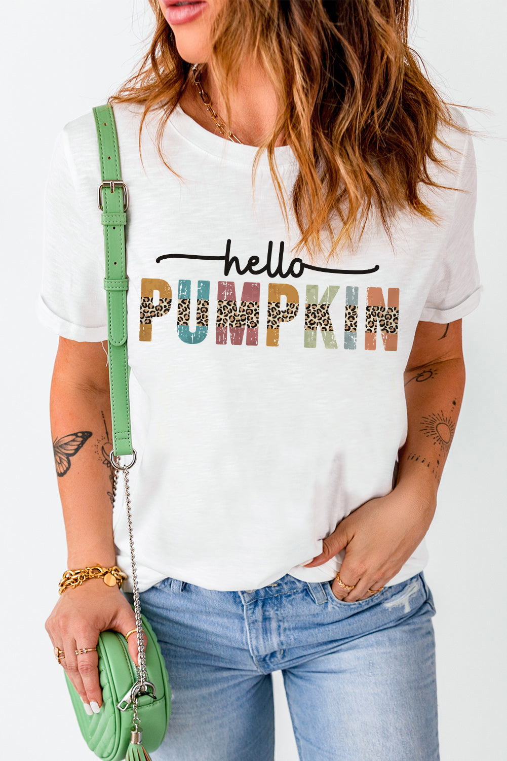 White Hello Pumpkin Graphic Casual Tee