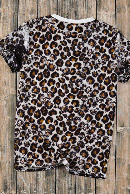 Leopard Western Steer Head Aztec Leopard Print Crew Neck Tee