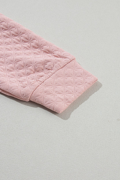 Light Pink Split Neck Quilted Long Sleeve Top