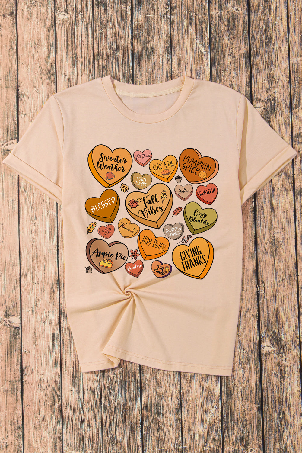 Khaki Candy Heart Thanksgiving T-Shirts