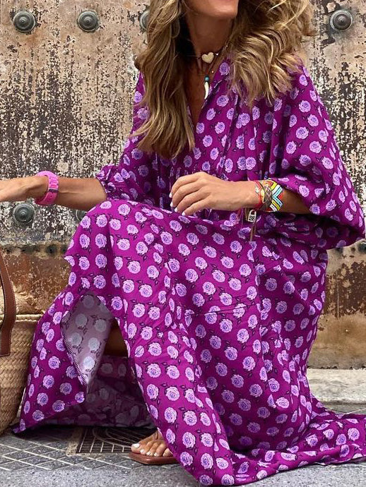 Women's Dresses Geometric Print Puff Sleeve Maxi Dress - LuckyFash™