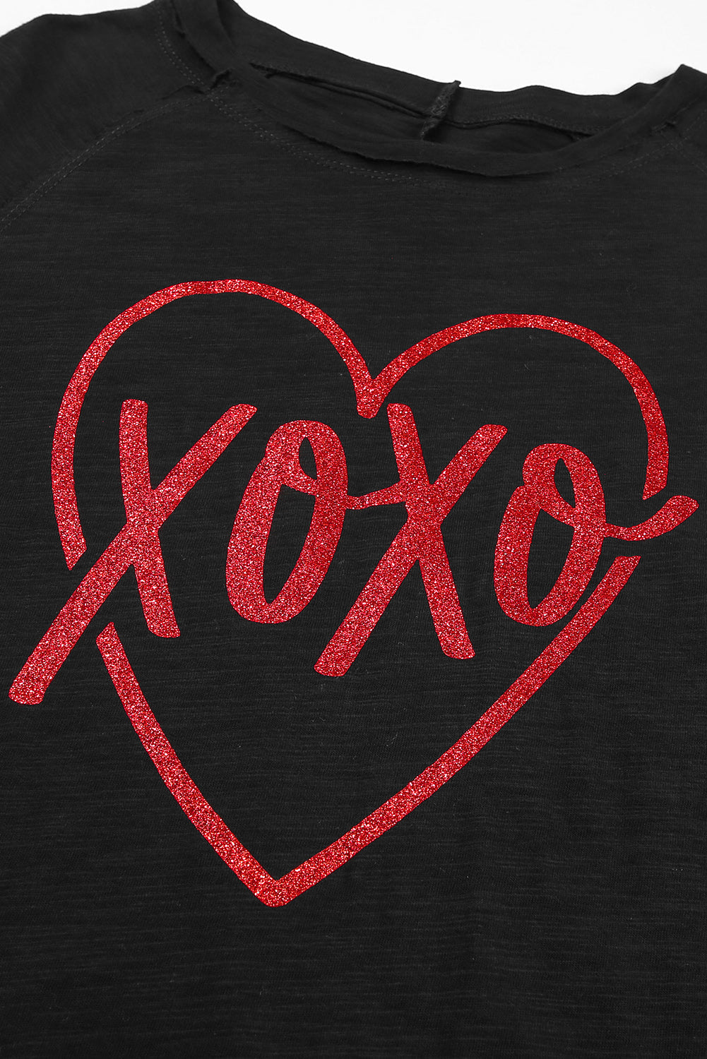 Black XOXO Heart Shaped Print Long Sleeve Top