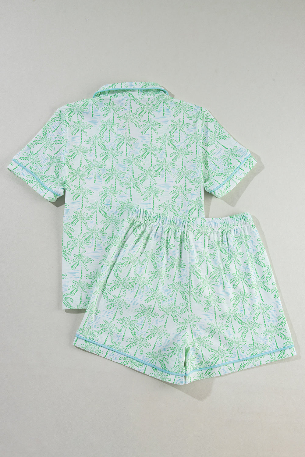 Green Vacation Coco Tree Print Short Sleeve Pajamas Set