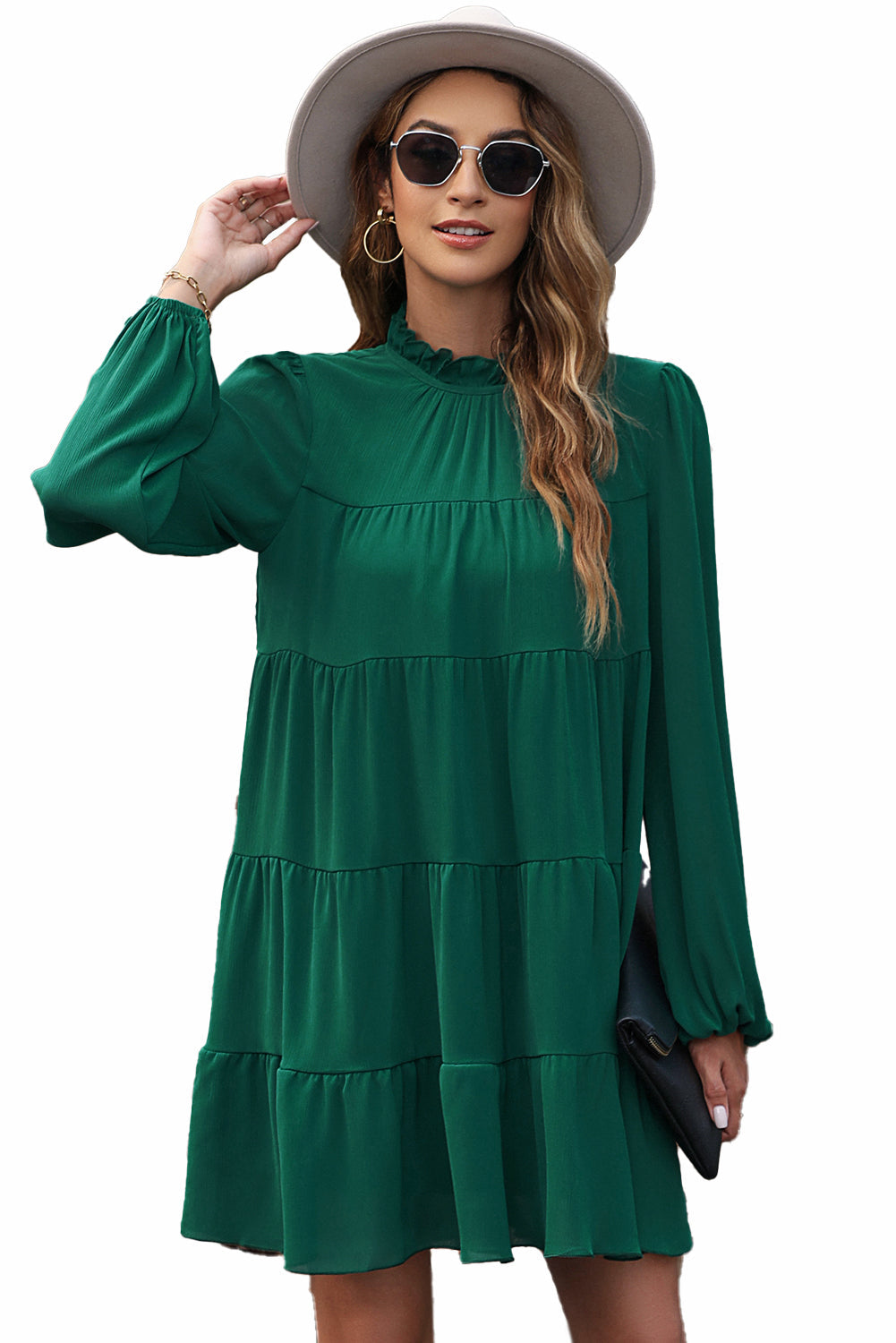 Plus Size Round Neck Loose Casual Pleated Mini Dress