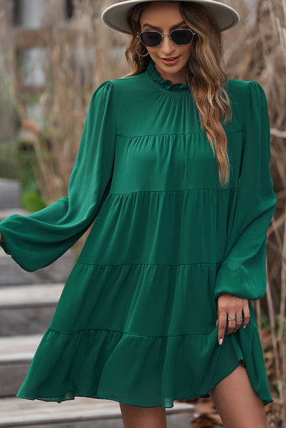 Plus Size Round Neck Loose Casual Pleated Mini Dress