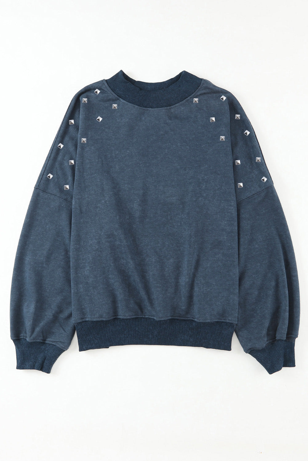 Sky Blue Beads Stud Drop Shoulder Loose Sweatshirt