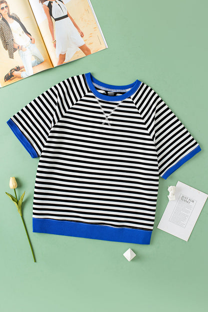 Black Stripe Contrast Ribbed Patchwork Oversize T Shirt