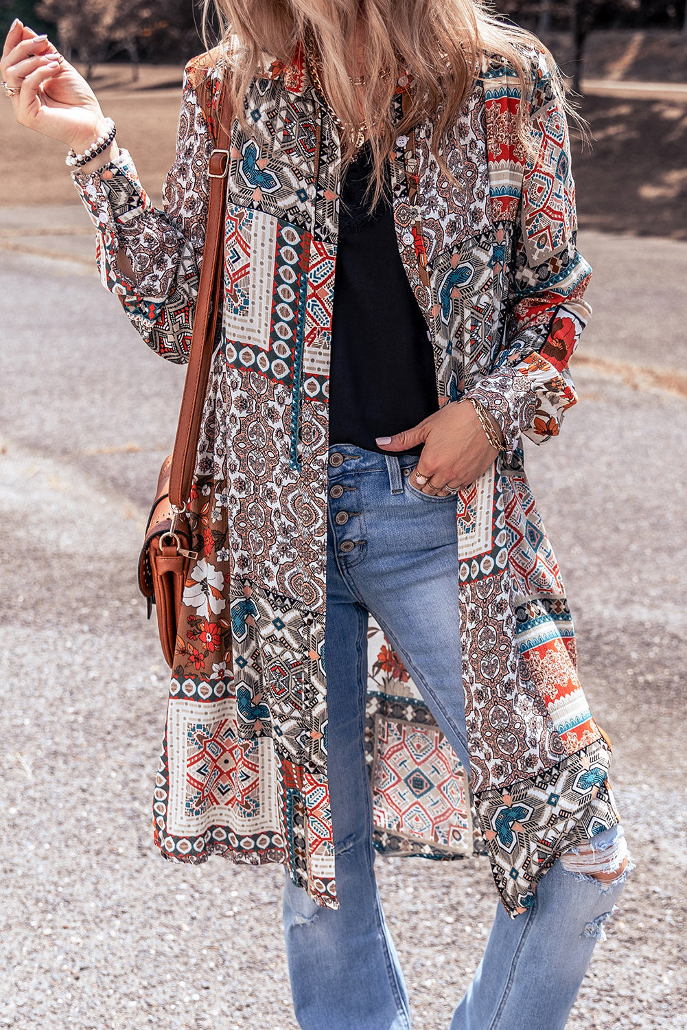 Multicolour Boho Mix Print Long Kimono