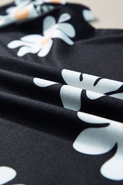 Black Daisy Printed Crewneck T Shirt