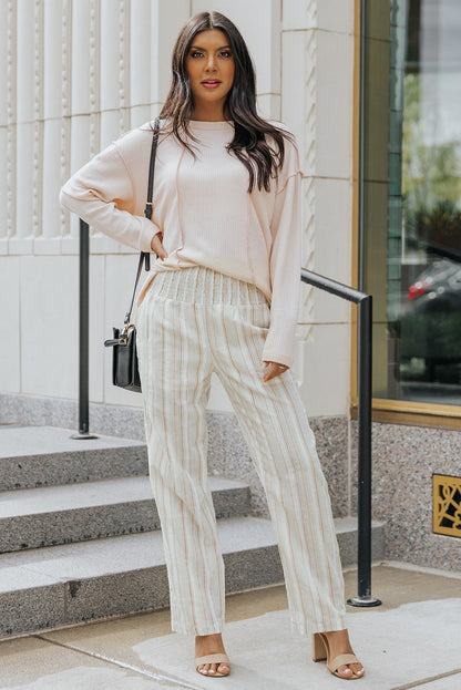 Striped Smocked Waist Wide Leg Pants