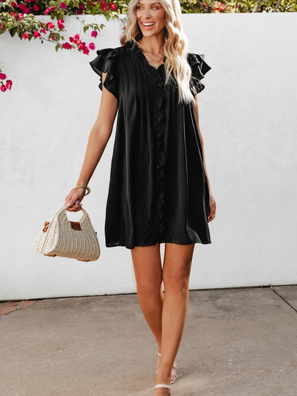 V Neck Button Up All Match Fashion Mini Dress