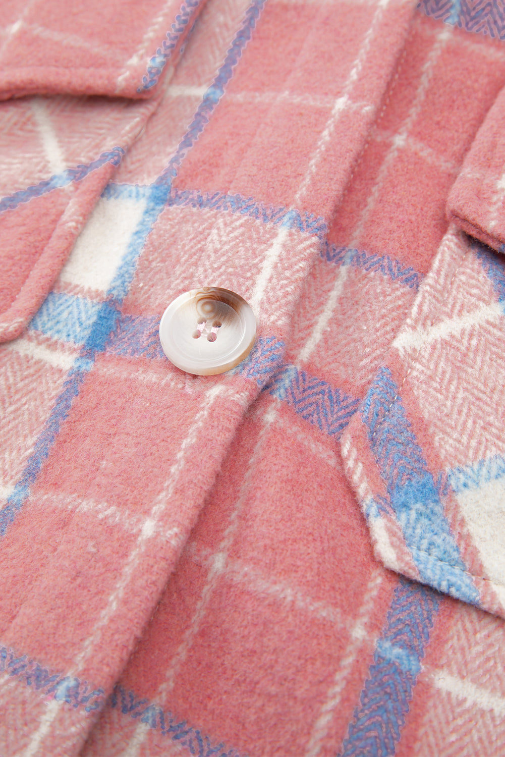 Pink Plaid Flap Pocket Button Up Shacket