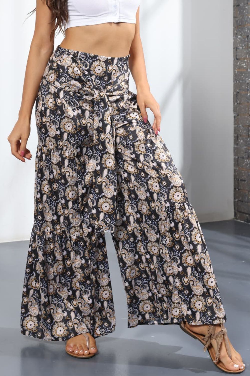 Printed High-Rise Tied Culottes