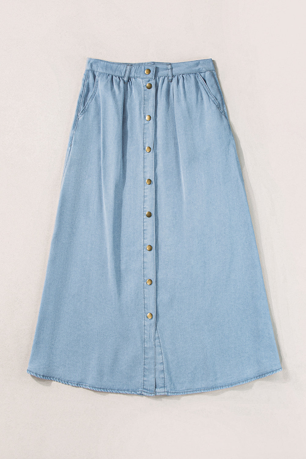 Buttoned Cotton and Linen High-Low A-Line Skirt