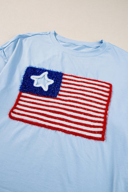 Beau Blue Tinsel American Flag Graphic Drop Shoulder T-shirt