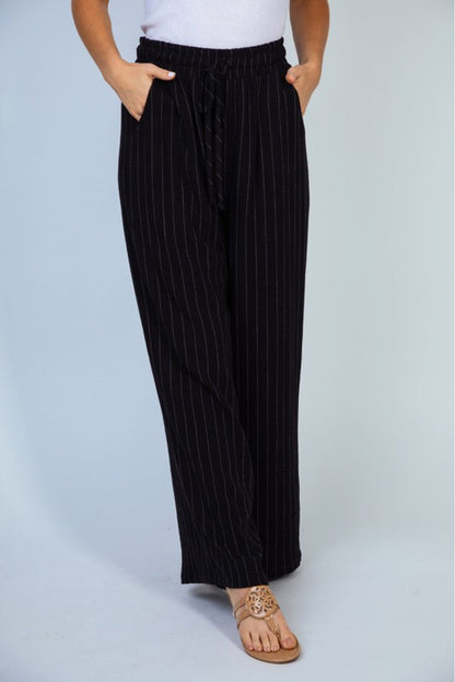 White Birch Finding Myself Full Size Striped Knit Pants in Black