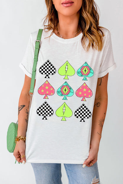 White Western Spades Graphic Round Neck T Shirt