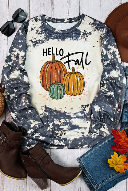 Multicolor Hello Fall Pumpkin Graphic Tie Dye Long Sleeve Top