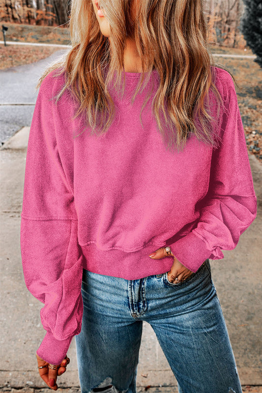 Rose Acid Wash V-shape Open Back Sweatshirt