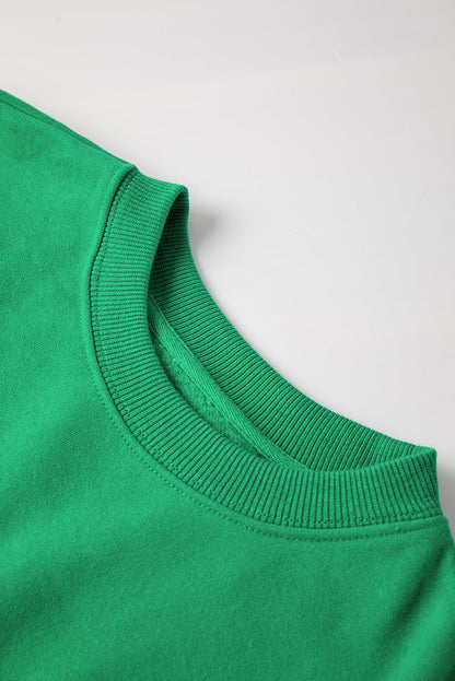 Dark Green Solid Fleece Lined Drop Shoulder Terry Sweatshirt