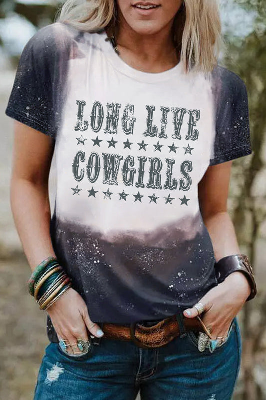 Black Tie Dye LONG LIVE COWGIRLS Graphic Crewneck T Shirt