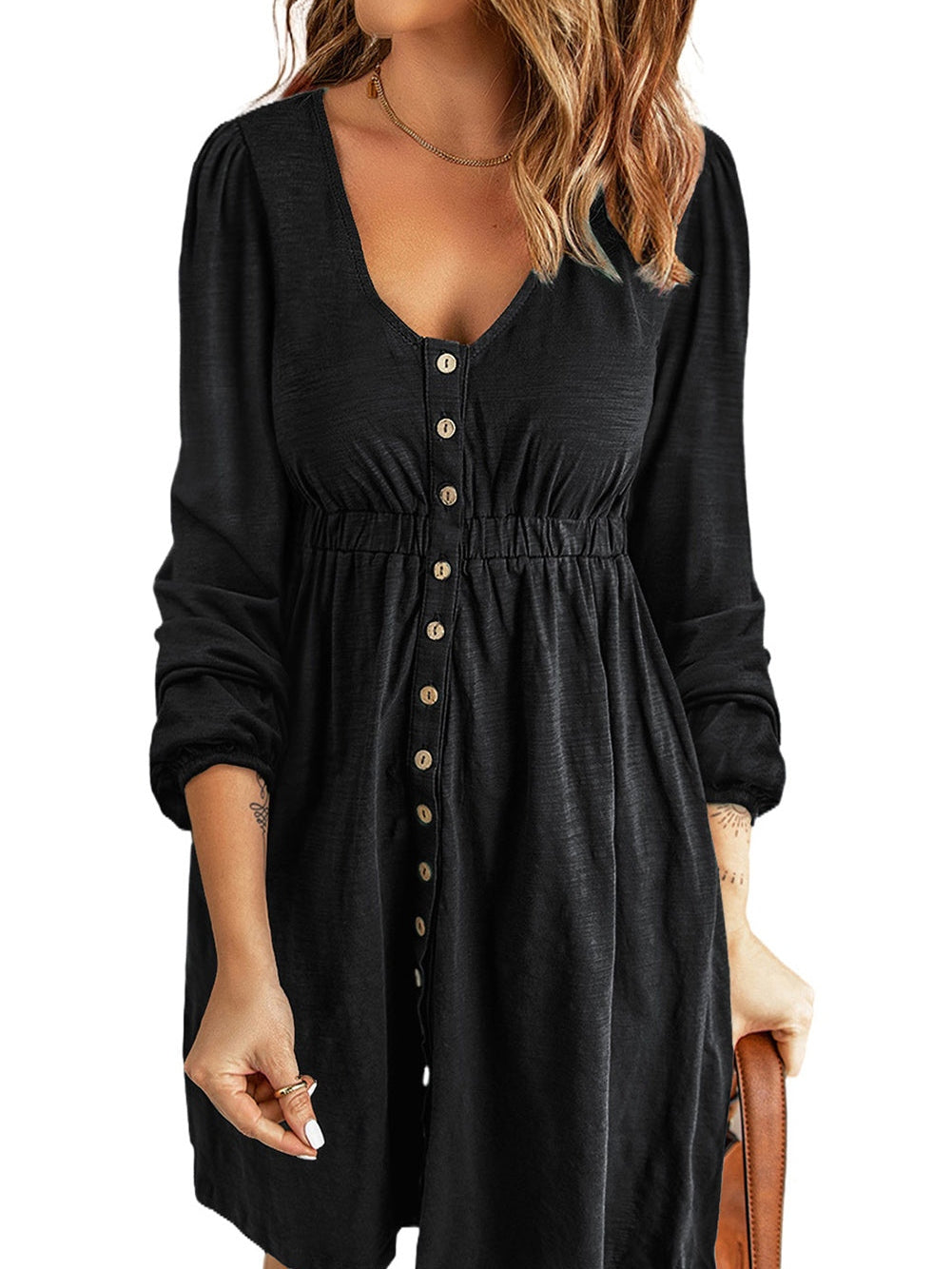 Casual Round Neck Print Long Sleeve Dress